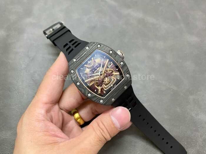 YS Factory Richard Mille Darth Vader Watch RM47 43mm Carbon Fiber Rubber Strap Skeletonized Dial 3 Super Clone Watch,Clean Factory Watch