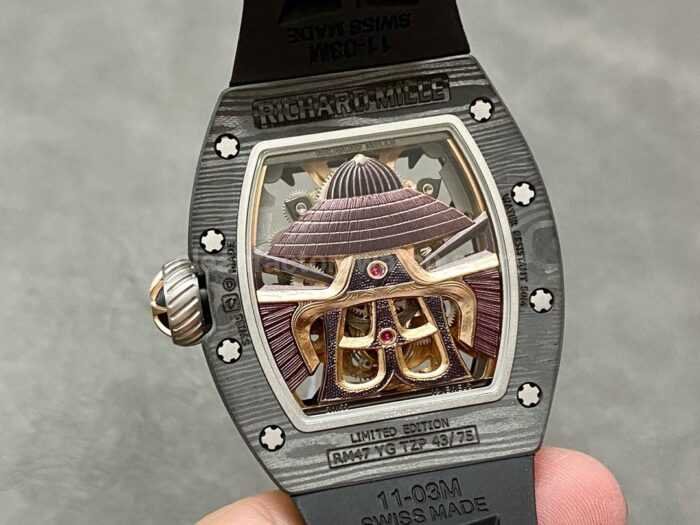 YS Factory Richard Mille Darth Vader Watch RM47 43mm Carbon Fiber Rubber Strap Skeletonized Dial 8 Super Clone Watch,Clean Factory Watch