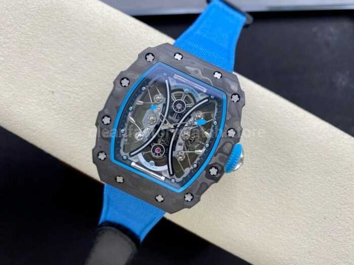 YS Factory Richard Mille RM 53 01 43mm Carbon Fiber Canvas Rubber Strap Skeletonized Black Dial 2 Super Clone Watch,Clean Factory Watch