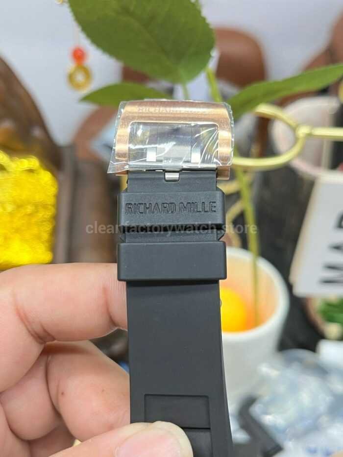 YS Factory Richard Mille RM001 43mm Rose Gold Titanium Rubber Strap Skeletonized Dial 3 Super Clone Watch,Clean Factory Watch