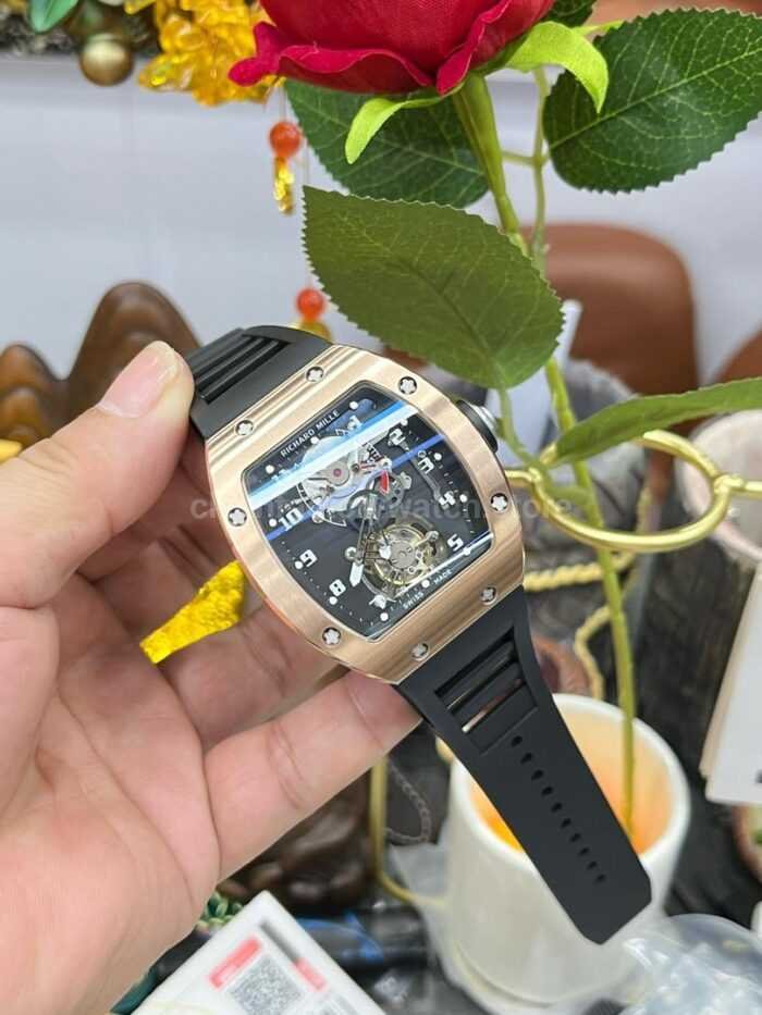 YS Factory Richard Mille RM001 43mm Rose Gold Titanium Rubber Strap Skeletonized Dial 9 Super Clone Watch,Clean Factory Watch