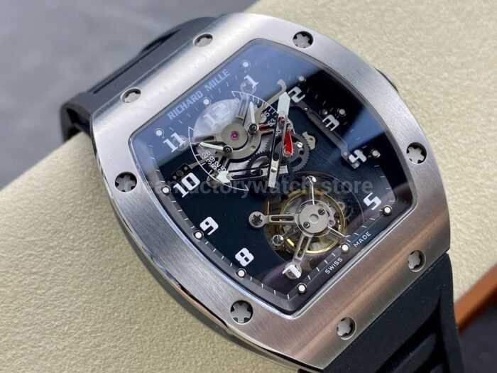 YS Factory Richard Mille RM001 43mm Titanium Rubber Strap Skeletonized Dial 7 Super Clone Watch,Clean Factory Watch