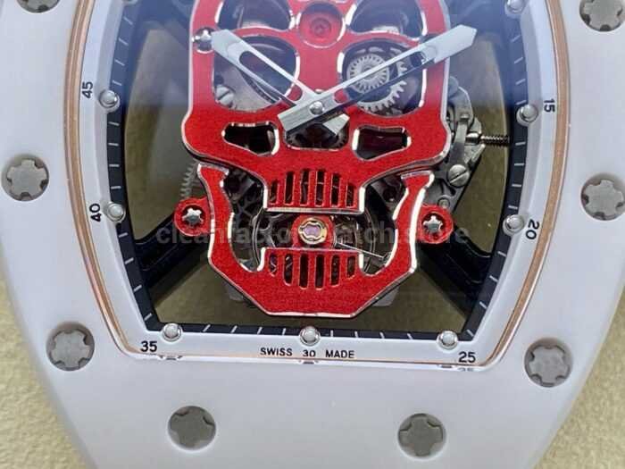 YS Factory Richard Mille RM052 44mm CeramicsTitanium White Rubber Strap Red Skeletonized Skull Dial 6 Super Clone Watch,Clean Factory Watch