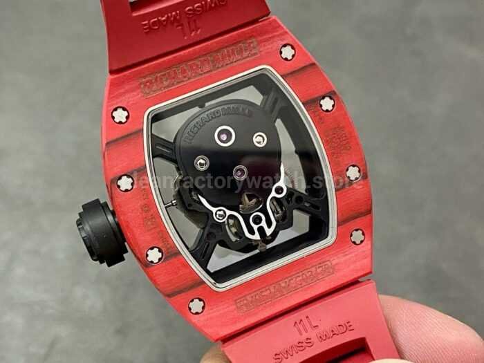 YS Factory Richard Mille Skull RM 52 01 44mm Full Red Carbon Fiber Red Rubber Strap Skelet 5 Super Clone Watch,Clean Factory Watch