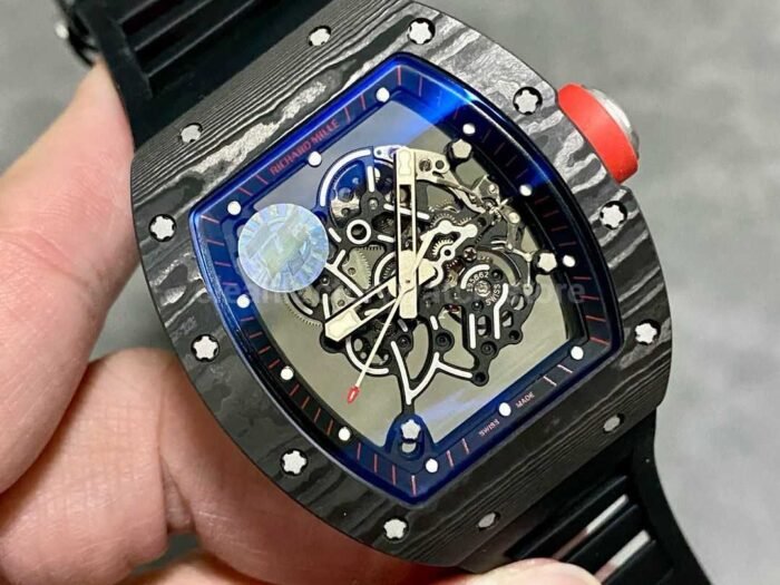 ZF Factory Richard Mille RM 055 42.7mm Carbon Fiber Black Rubber Strap Skeletonized Black Dial - Image 2