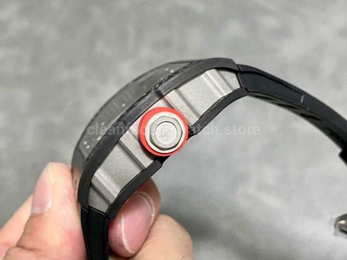 ZF Factory Richard Mille RM 055 42.7mm Carbon Fiber Black Rubber Strap Skeletonized Black Dial - Image 6