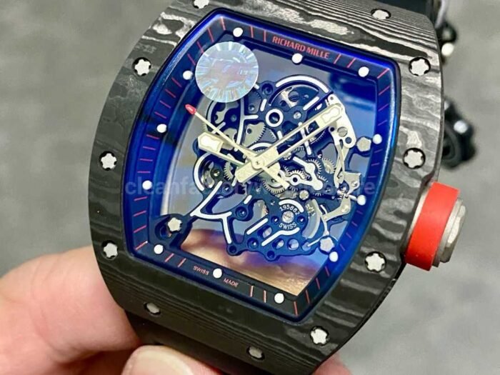 ZF Factory Richard Mille RM 055 42.7mm Carbon Fiber Black Rubber Strap Skeletonized Black Dial - Image 3