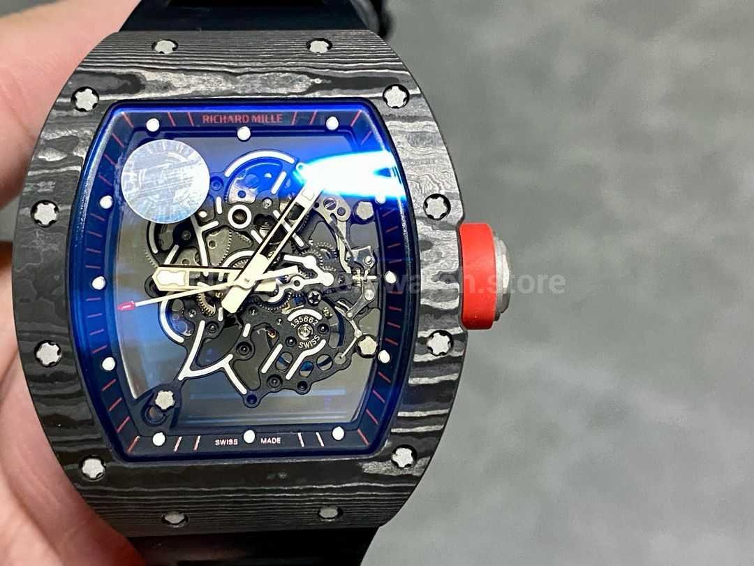 ZF Factory Richard Mille RM 055 42.7mm Carbon Fiber Black Rubber Strap Skeletonized Black Dial