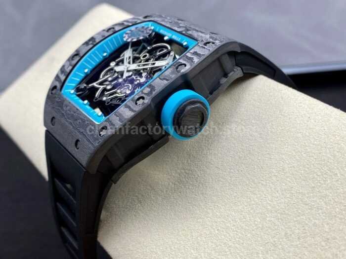 ZF Factory Richard Mille RM 055 42.7mm Carbon Fiber Black Rubber Strap Skeletonized Blue Dial 6 Super Clone Watch,Clean Factory Watch
