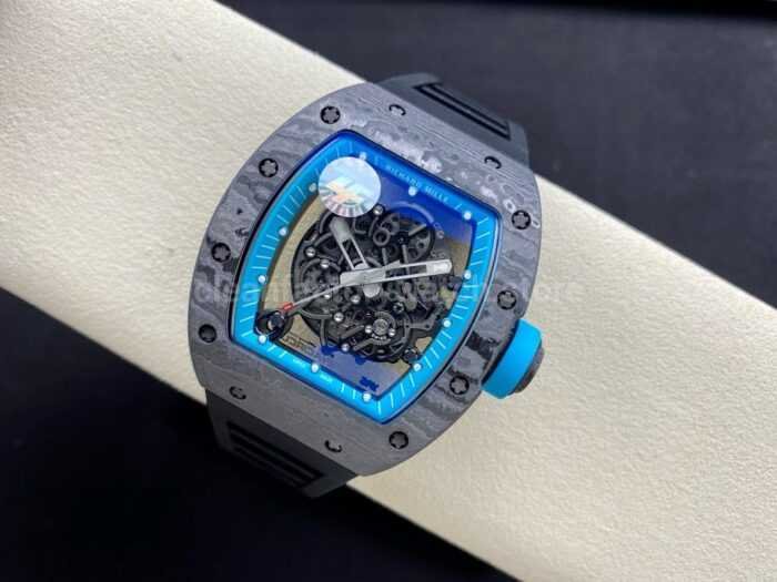 ZF Factory Richard Mille RM 055 42.7mm Carbon Fiber Black Rubber Strap Skeletonized Blue Dial 9 Super Clone Watch,Clean Factory Watch