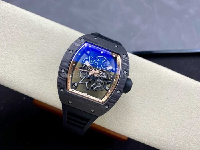 ZF Factory Richard Mille RM 055 42.7mm Carbon Fiber Black Rubber Strap Skeletonized Rose Gold Dial - Image 3