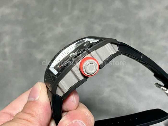 ZF Factory Richard Mille RM 055 42.7mm Carbon Fiber Black Rubber Strap Skeletonized White Dial 1 Super Clone Watch,Clean Factory Watch