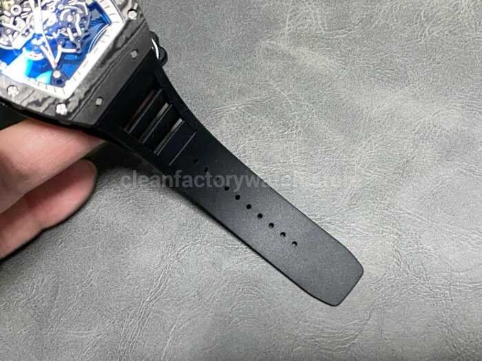 ZF Factory Richard Mille RM 055 42.7mm Carbon Fiber Black Rubber Strap Skeletonized White Dial 2 Super Clone Watch,Clean Factory Watch