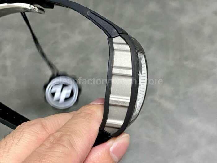 ZF Factory Richard Mille RM 055 42.7mm Carbon Fiber Black Rubber Strap Skeletonized White Dial 4 Super Clone Watch,Clean Factory Watch