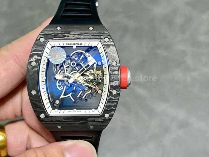 ZF Factory Richard Mille RM 055 42.7mm Carbon Fiber Black Rubber Strap Skeletonized White Dial 5 Super Clone Watch,Clean Factory Watch