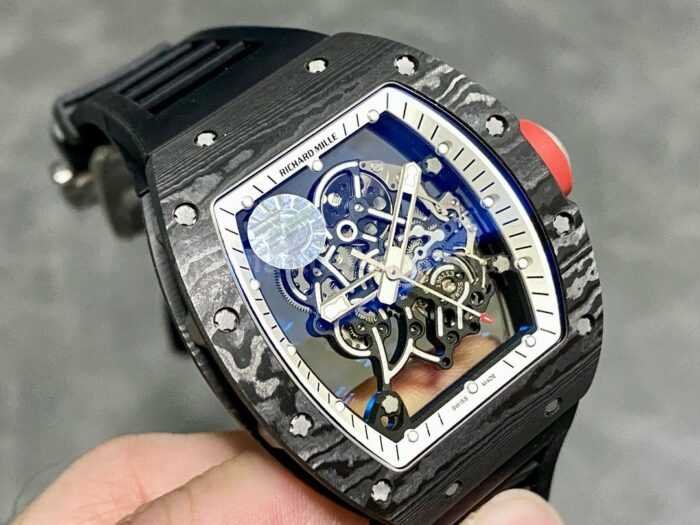 ZF Factory Richard Mille RM 055 42.7mm Carbon Fiber Black Rubber Strap Skeletonized White Dial 7 Super Clone Watch,Clean Factory Watch