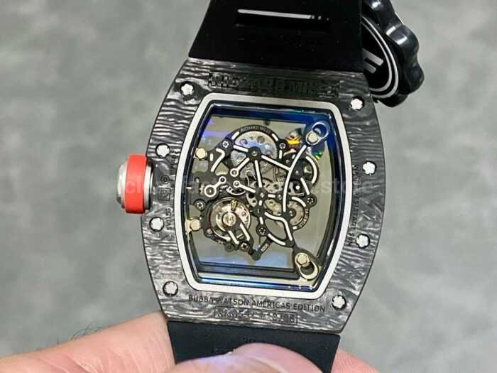 ZF Factory Richard Mille RM 055 42.7mm Carbon Fiber Black Rubber Strap Skeletonized White Dial 8 Super Clone Watch,Clean Factory Watch