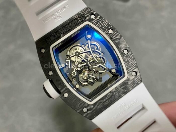 ZF Factory Richard Mille RM 055 42.7mm Carbon Fiber White Rubber Strap Skeletonized White&Red Dial - Image 4