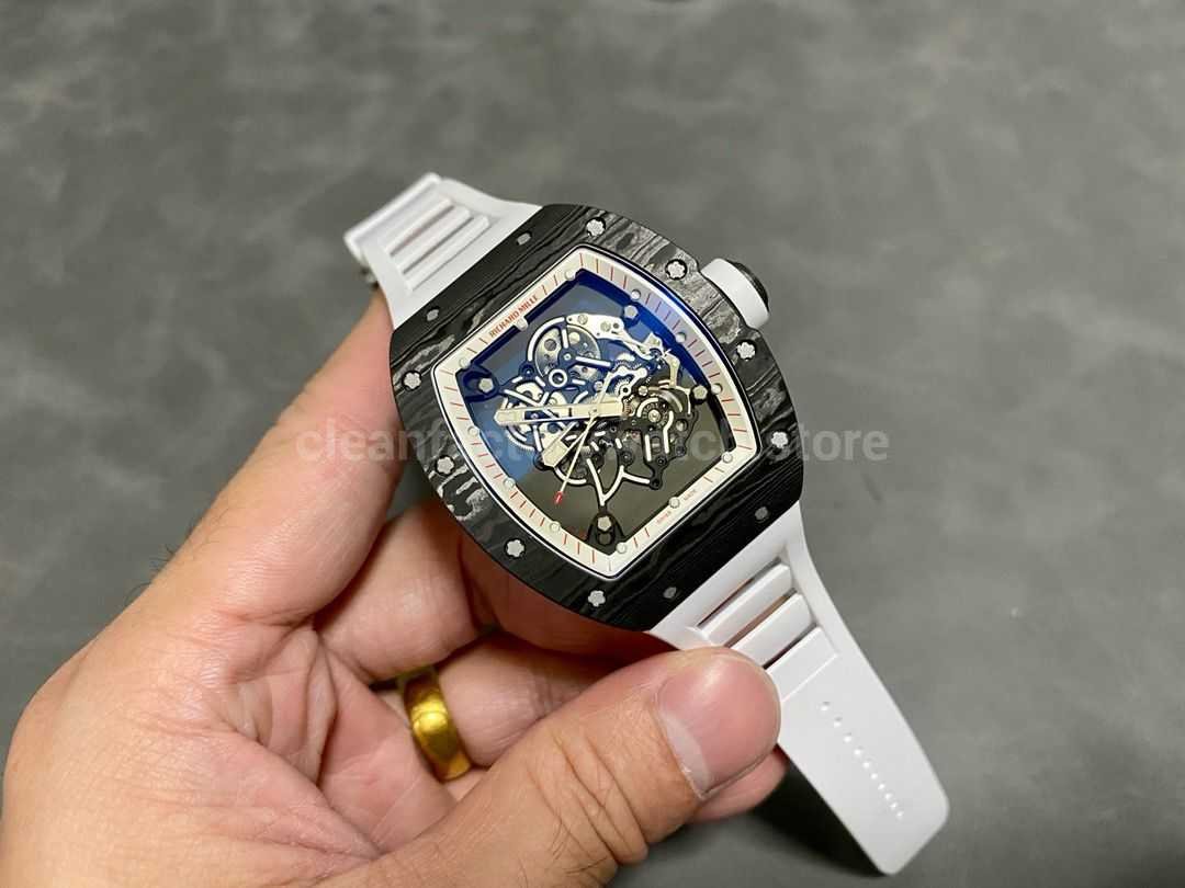 ZF Factory Richard Mille RM 055 42.7mm Carbon Fiber White Rubber Strap Skeletonized White&Red Dial