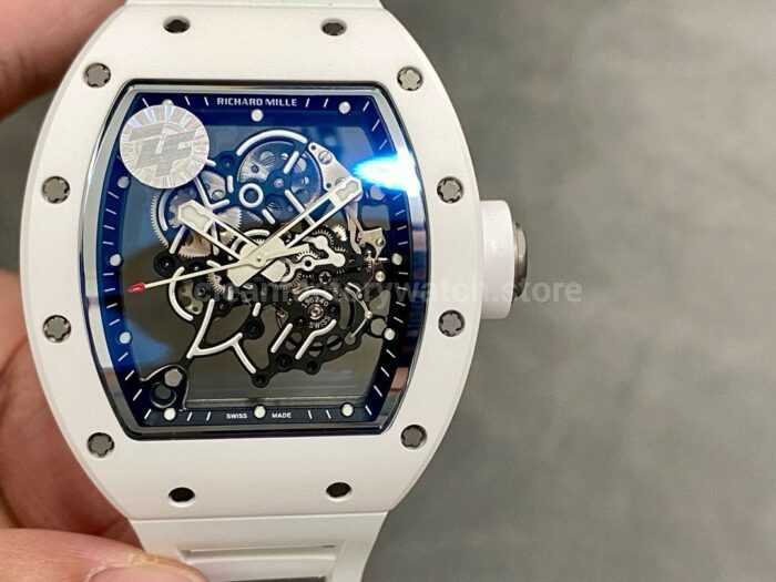 ZF Factory Richard Mille RM 055 42.7mm Full White Ceramic White Rubber Strap Skeletonized White Dial 3 Super Clone Watch,Clean Factory Watch