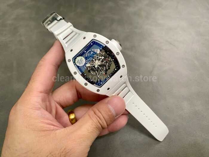 ZF Factory Richard Mille RM 055 42.7mm Full White Ceramic White Rubber Strap Skeletonized White Dial 5 Super Clone Watch,Clean Factory Watch