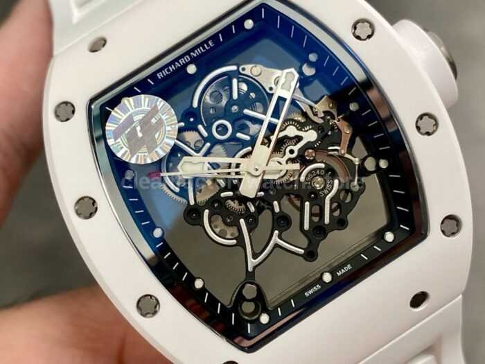 ZF Factory Richard Mille RM 055 42.7mm Full White Ceramic White Rubber Strap Skeletonized White Dial 6 Super Clone Watch,Clean Factory Watch