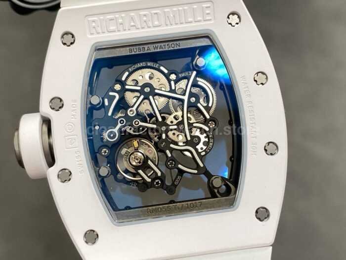 ZF Factory Richard Mille RM 055 42.7mm Full White Ceramic White Rubber Strap Skeletonized White Dial 7 Super Clone Watch,Clean Factory Watch