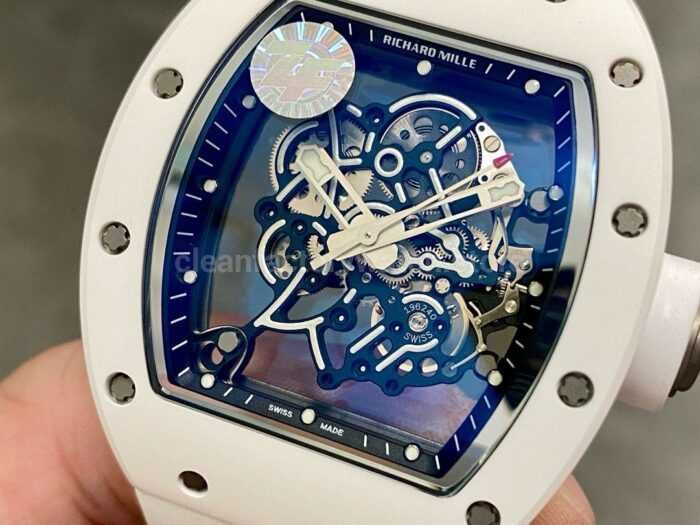 ZF Factory Richard Mille RM 055 42.7mm Full White Ceramic White Rubber Strap Skeletonized White Dial 8 Super Clone Watch,Clean Factory Watch