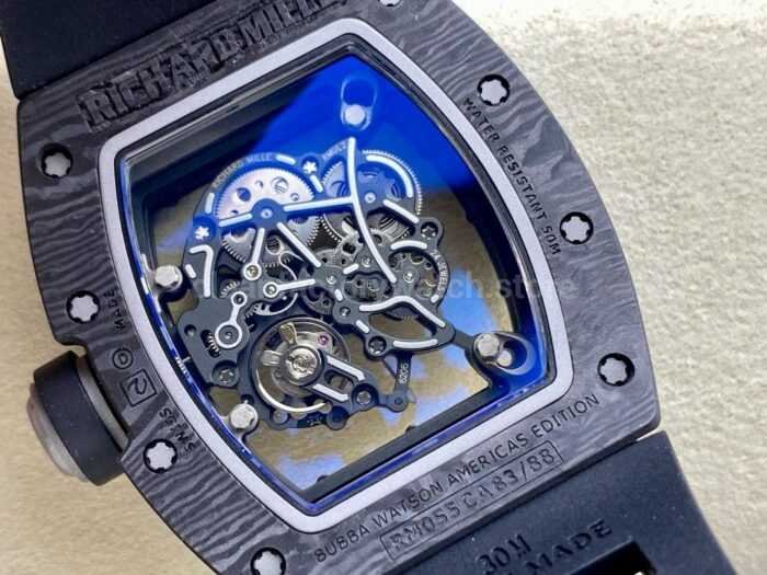 ZF Factory Richard Mille RM 055 42.7mm Titanium Black Rubber Strap Skeletonized Black Dial 3 Super Clone Watch,Clean Factory Watch