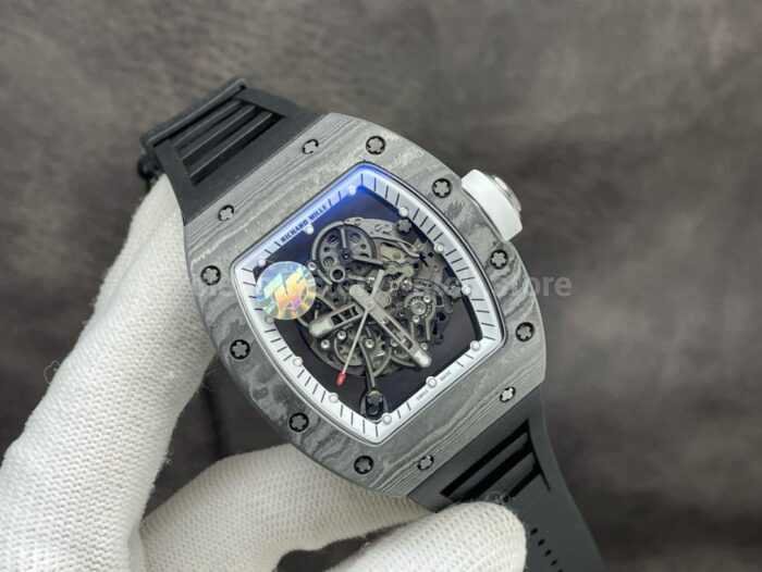 ZF Factory Richard Mille RM 055 42.7mm Titanium Black Rubber Strap Skeletonized White Dial 1 Super Clone Watch,Clean Factory Watch