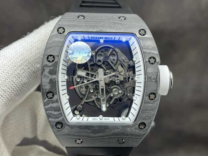 ZF Factory Richard Mille RM 055 42.7mm Titanium Black Rubber Strap Skeletonized White Dial 3 Super Clone Watch,Clean Factory Watch