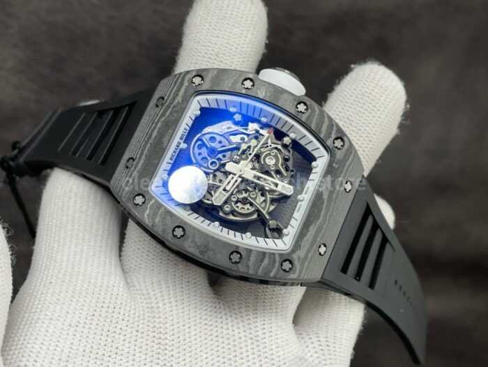 ZF Factory Richard Mille RM 055 42.7mm Titanium Black Rubber Strap Skeletonized White Dial 6 Super Clone Watch,Clean Factory Watch