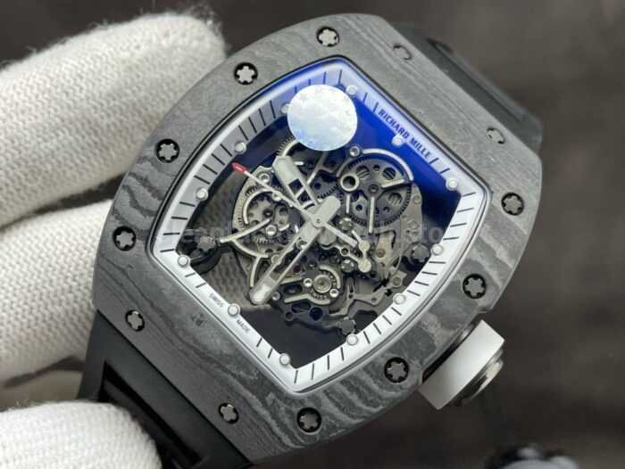 ZF Factory Richard Mille RM 055 42.7mm Titanium Black Rubber Strap Skeletonized White Dial 7 Super Clone Watch,Clean Factory Watch