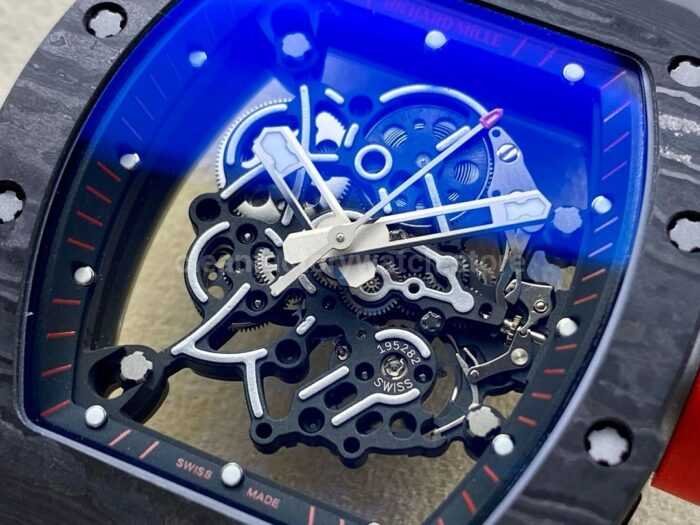 ZF Factory Richard Mille RM 055 42.7mm Titanium Red Rubber Strap Skeletonized Black Dial 1 Super Clone Watch,Clean Factory Watch
