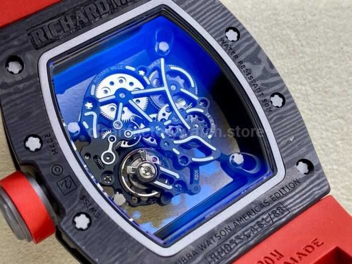 ZF Factory Richard Mille RM 055 42.7mm Titanium Red Rubber Strap Skeletonized Black Dial 10 Super Clone Watch,Clean Factory Watch