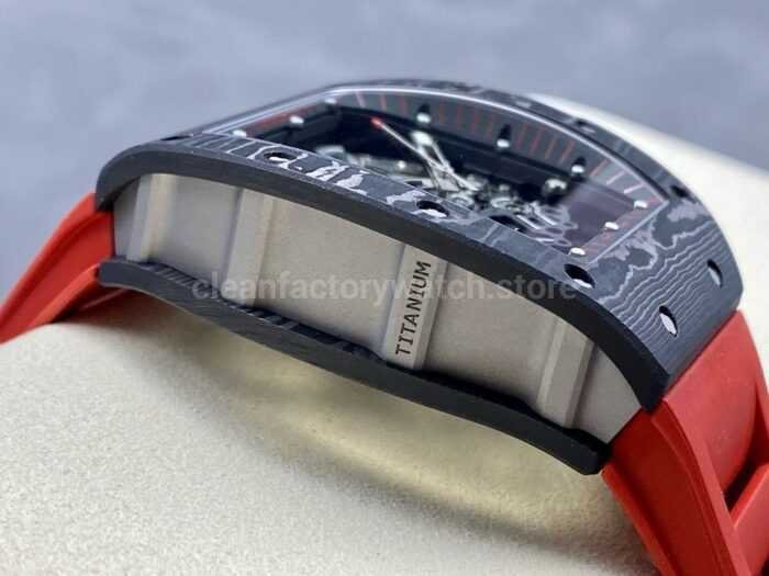 ZF Factory Richard Mille RM 055 42.7mm Titanium Red Rubber Strap Skeletonized Black Dial 3 Super Clone Watch,Clean Factory Watch
