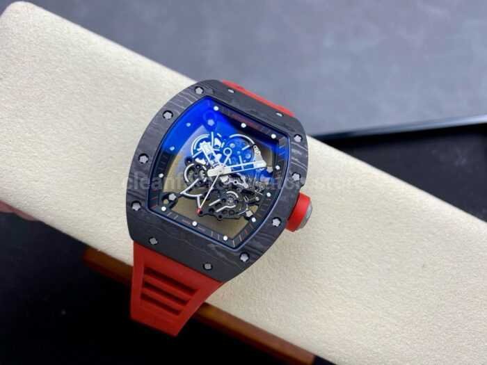 ZF Factory Richard Mille RM 055 42.7mm Titanium Red Rubber Strap Skeletonized Black Dial 4 Super Clone Watch,Clean Factory Watch