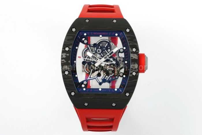 ZF Factory Richard Mille RM 055 42.7mm Titanium Red Rubber Strap Skeletonized Black Dial 6 Super Clone Watch,Clean Factory Watch