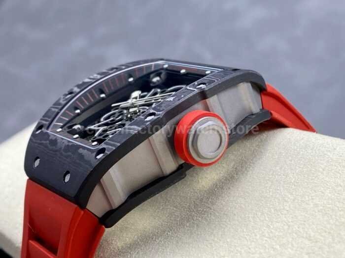 ZF Factory Richard Mille RM 055 42.7mm Titanium Red Rubber Strap Skeletonized Black Dial 7 Super Clone Watch,Clean Factory Watch