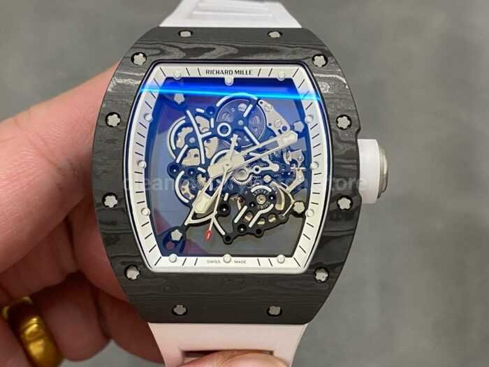 ZF Factory Richard Mille RM 055 42.7mm Titanium White Rubber Strap Skeletonized White Dial 1 Super Clone Watch,Clean Factory Watch