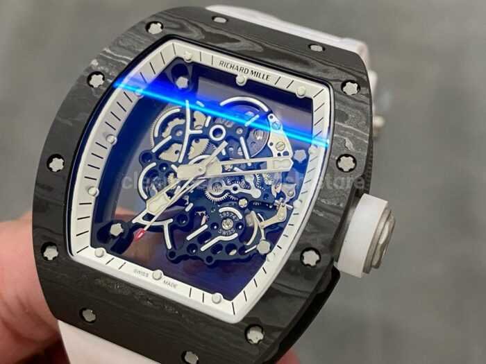 ZF Factory Richard Mille RM 055 42.7mm Titanium White Rubber Strap Skeletonized White Dial 3 Super Clone Watch,Clean Factory Watch