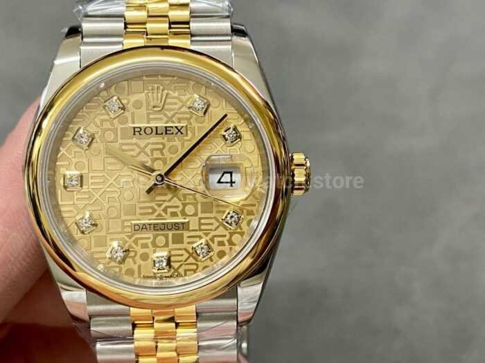 A Factory Rolex Datejust 126203 0033 36mm Half Yellow Gold Diaond Mop Champagne Computer Dial Jubilee 13 Super Clone Watch,Clean Factory Watch