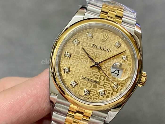 A Factory Rolex Datejust 126203 0033 36mm Half Yellow Gold Diaond Mop Champagne Computer Dial Jubilee 8 Super Clone Watch,Clean Factory Watch