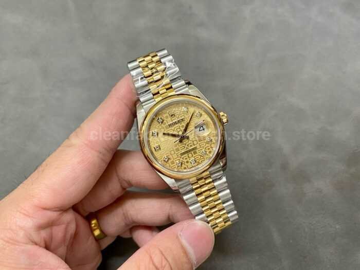 A Factory Rolex Datejust 126203 0033 36mm Half Yellow Gold Diaond Mop Champagne Computer Dial Jubilee 9 Super Clone Watch,Clean Factory Watch