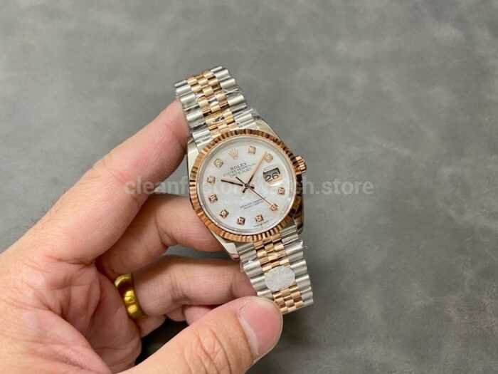 A Factory Rolex Datejust 126231 0021 36mm Half Rose Gold Diaond Mop Mother Of Pearl Dial Jubilee 1 Super Clone Watch,Clean Factory Watch