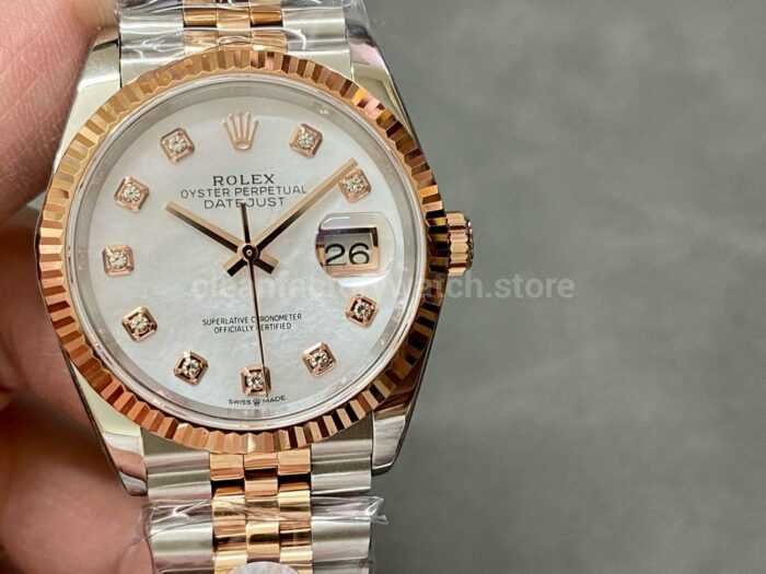 A Factory Rolex Datejust 126231 0021 36mm Half Rose Gold Diaond Mop Mother Of Pearl Dial Jubilee 6 Super Clone Watch,Clean Factory Watch