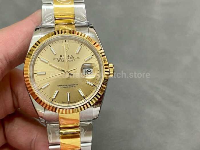 A Factory Rolex Datejust 126233 0016 36mm Half Yellow Gold Champagne Dial 2 Super Clone Watch,Clean Factory Watch