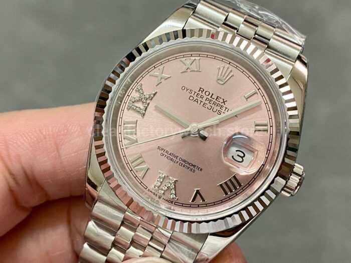 A Factory Rolex Datejust 126234 0031 36mm Full 904L Roman NumeralsDiamond Pink Dial Jubilee 1 Super Clone Watch,Clean Factory Watch