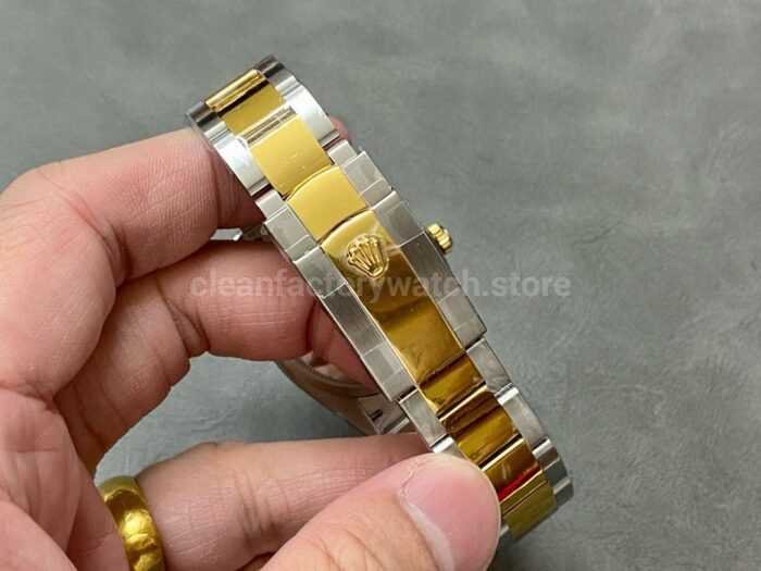 A Factory Rolex Datejust 126283RBR 0008 36mm Diamond Bezel Half Yellow Gold Diaond Mop Black Dial 10 Super Clone Watch,Clean Factory Watch