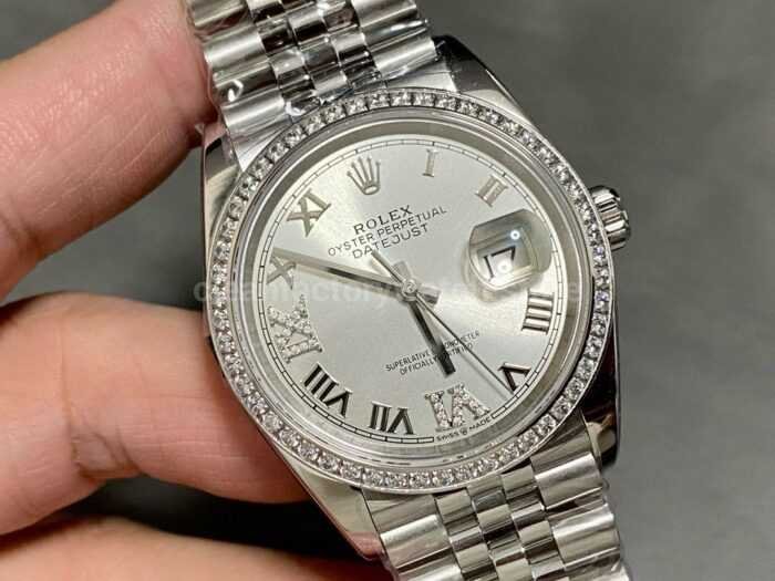 A Factory Rolex Datejust 126284RBR 0021 36mm Diamond Bezel Full 904L Roman NumeralsDiamond Silve 1 Super Clone Watch,Clean Factory Watch